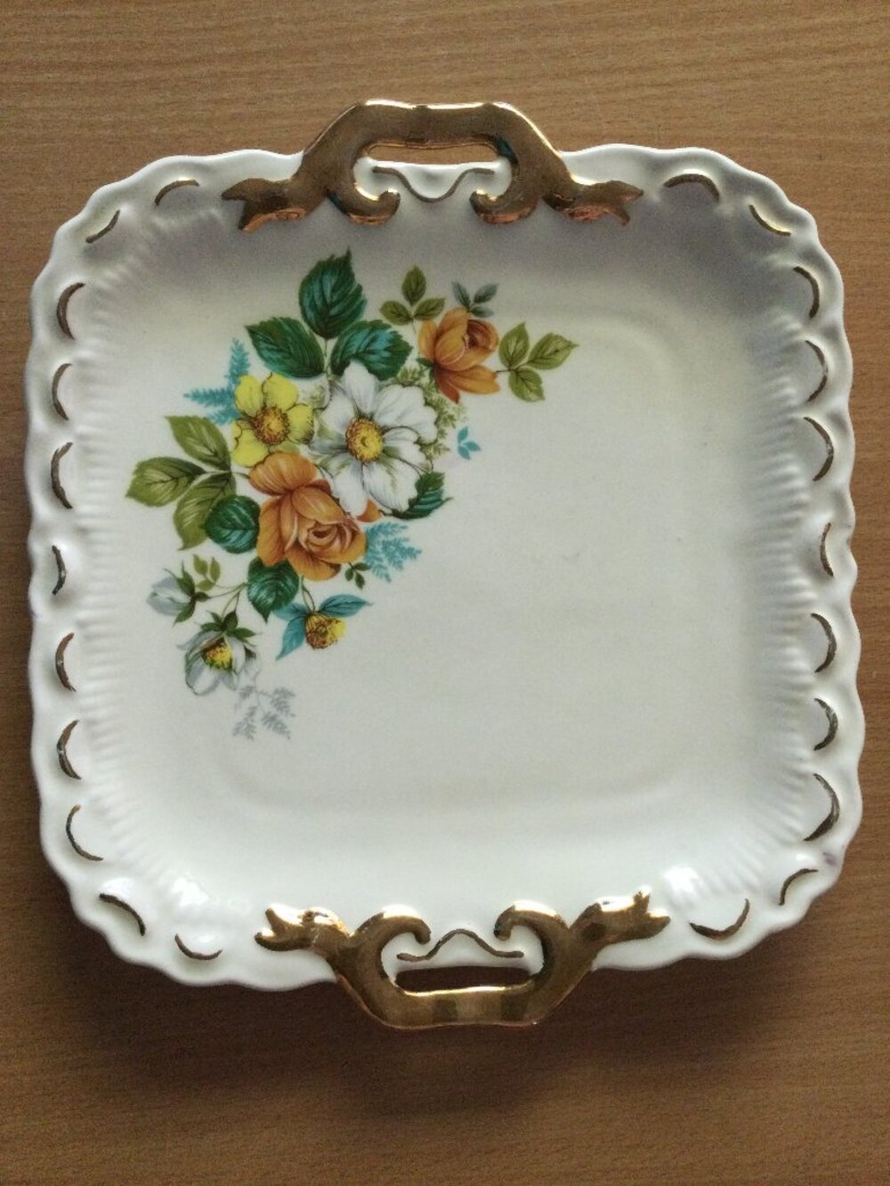 Vintage Hand‑Painted Ceramic Serving Plate – Floral Design, Cheryl 1972 Markings